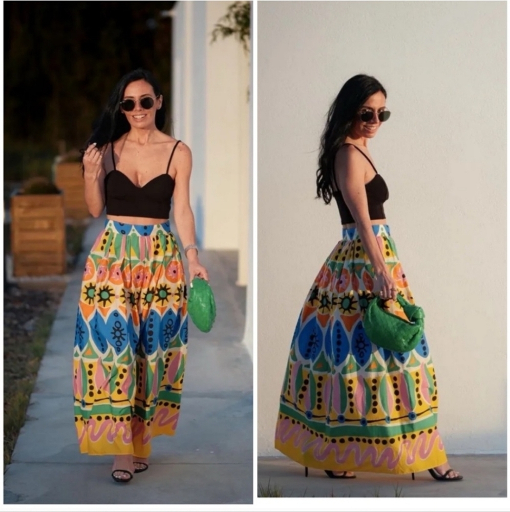 Zara Multicolor Floral & Geometric Maxi Skirt - Yellow, Blue, Green, Pink - Picture 10 of 15